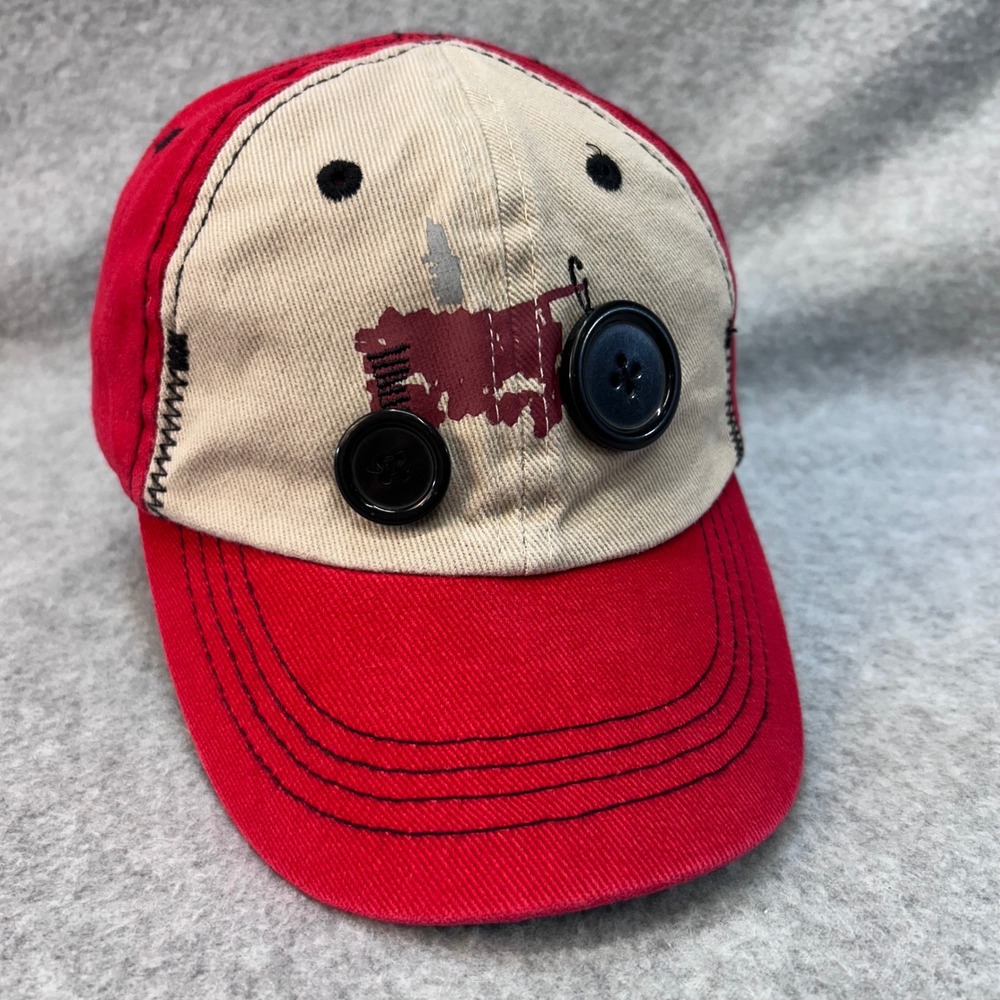 Tractor Toddler Red International Harvester Hat Button Accents Adjustable OSFM